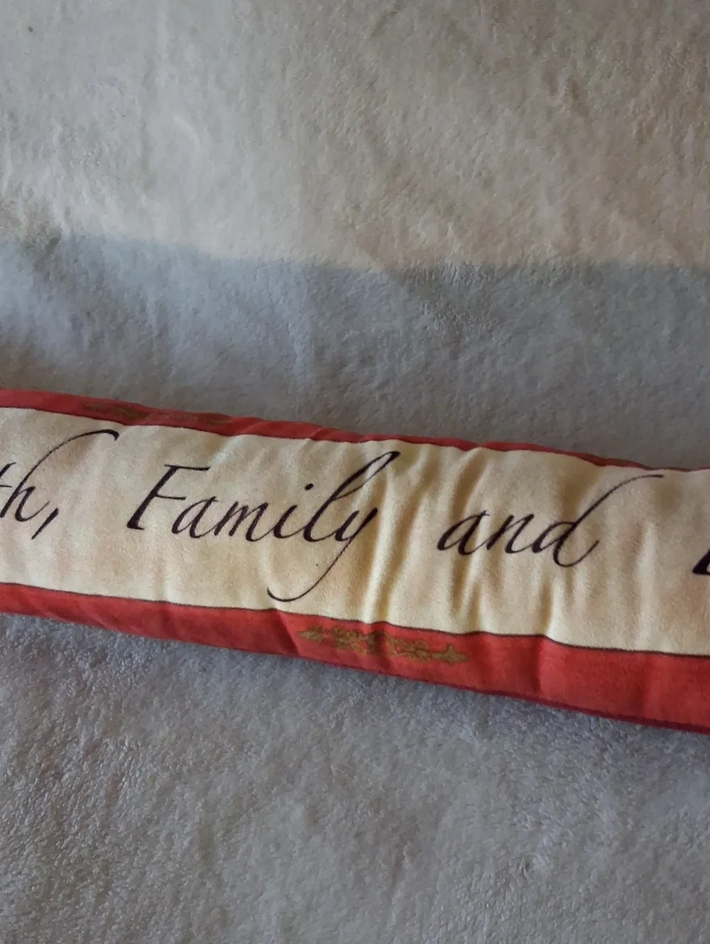 Faith Family and Friends Long Decorative Draft Stopper  - Red and Cream Pillow